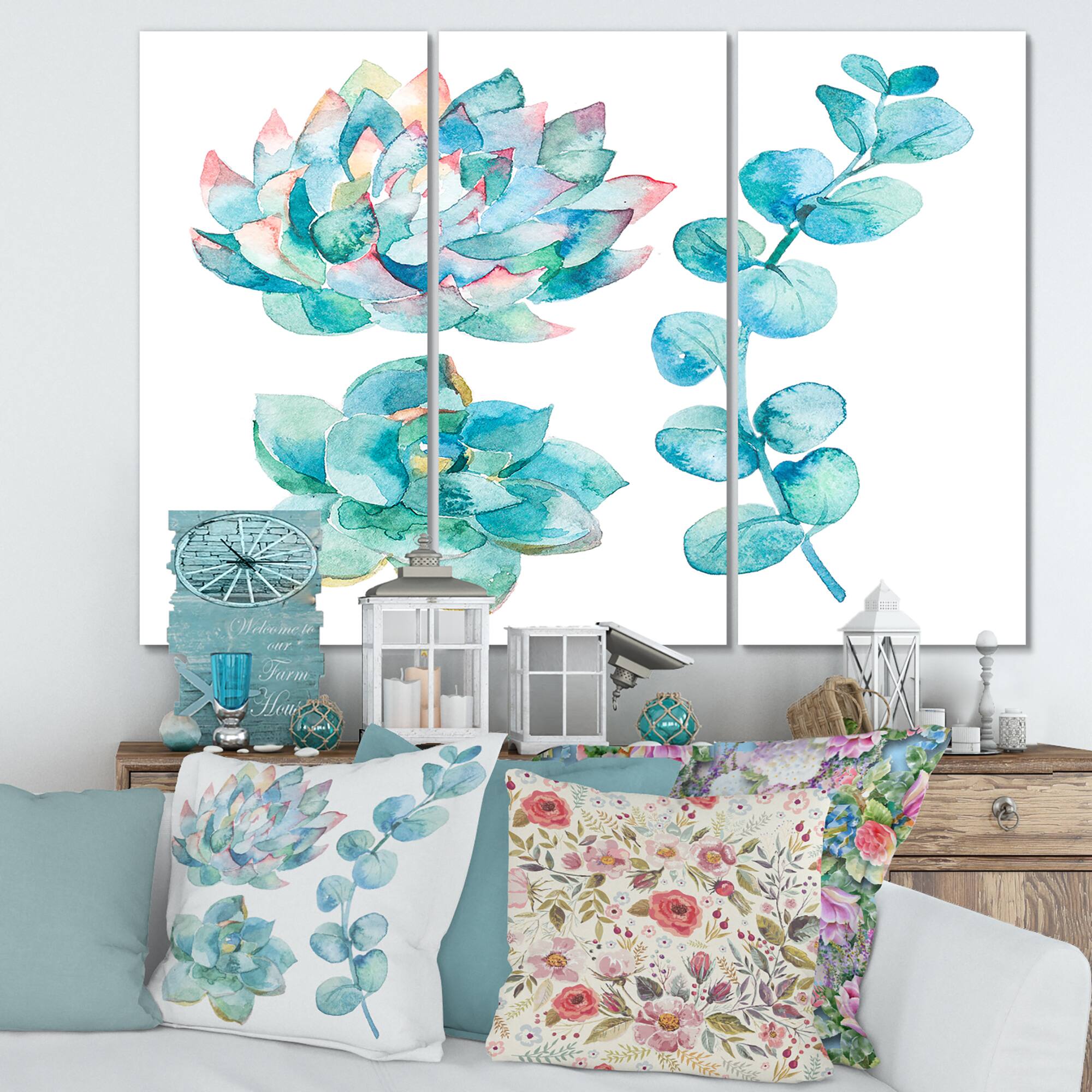 Designart - Eucalyptus Leaves and Succulents